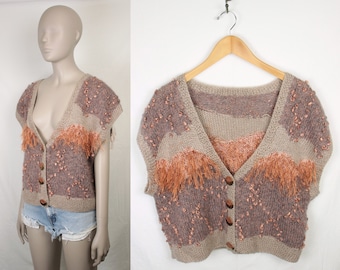 80s knit cardigan // soft and slouchy // copper accents
