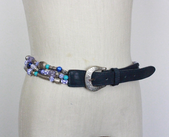 80s 90s Beaded Belt // the Limited // Navy and Silver - Etsy display picture 2