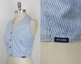 90s Y2K Rockies halter top // striped // brass buttons