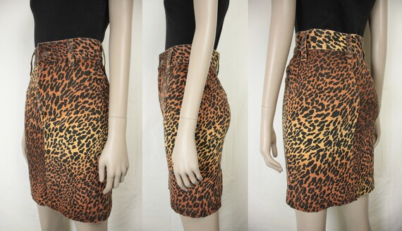 80s 90s leopard print skirt // stretch denim - image 5