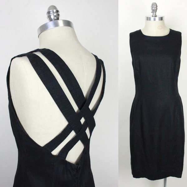 80s Ann Taylor linen dress // criss cross back