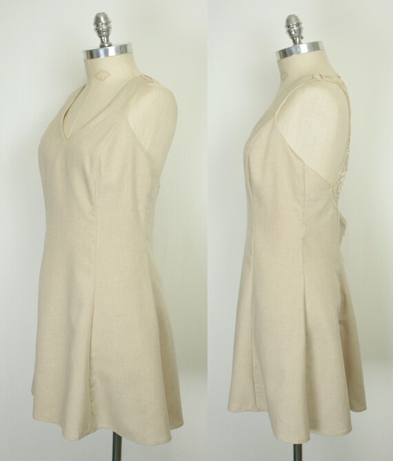 90s Y2K embroidered back dress // khaki linen - image 4