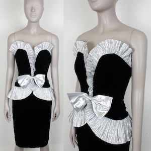 80s Climax Karen Okada for David Howard dress // black velvet with silver