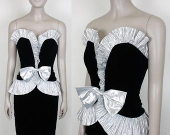 80s Climax Karen Okada for David Howard dress // black velvet with silver