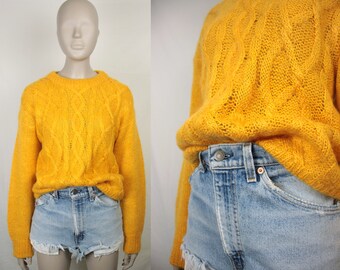 80s 90s mohair blend sweater // gold cable knit