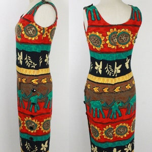 80s 90s sheath dress // elephants and flowers // side buttons image 6