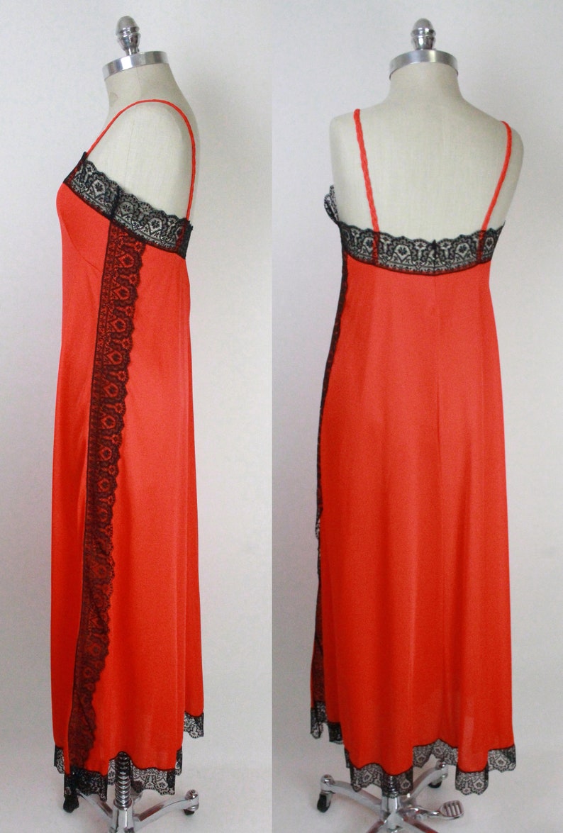 70s Gossard Artemis nightgown // side slit // black lace trim image 6