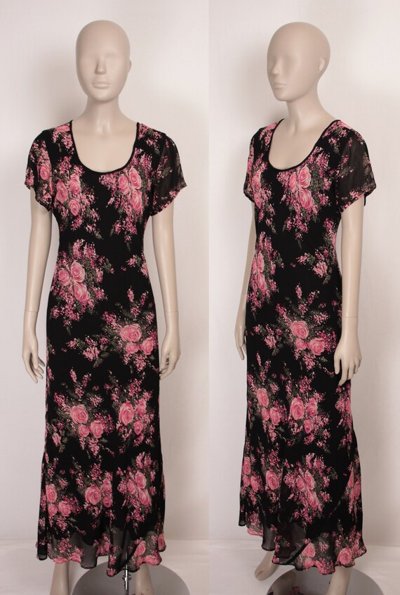 90s 00s bias cut dress // floral print // flare h… - image 2