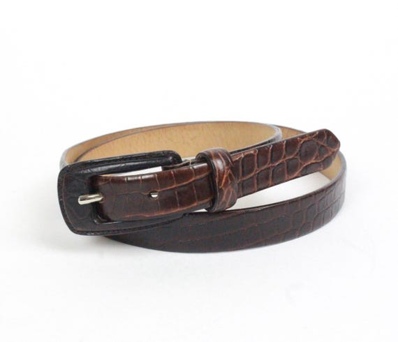 TALBOTS CROCODILE ITALIAN LEATHER BELT New LEAF Buckle TALBOTS Italian Dark Brown CROCODILE Print  main image 4