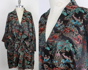 vtg Robe jacquard en satin chinois // Longévité Hangzhou