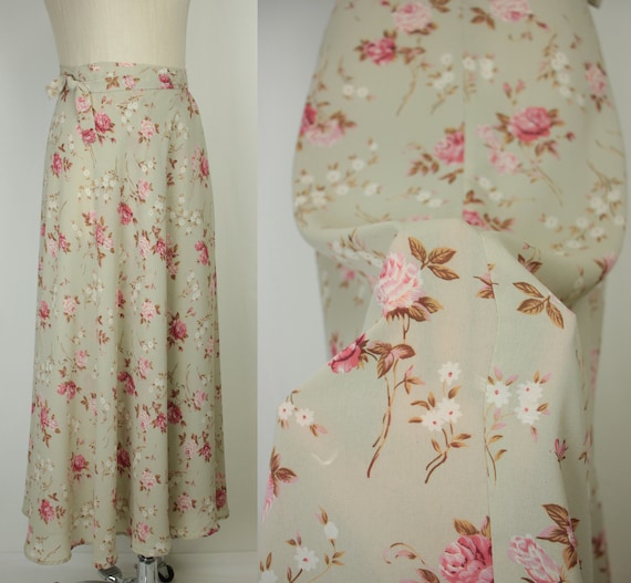 80s 90s wrap skirt // semi sheer floral print // m