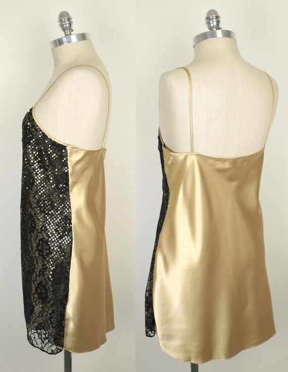 vtg disco nightie // gold sequins // black lace - image 6