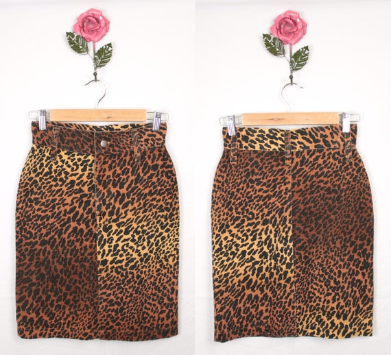 80s 90s leopard print skirt // stretch denim - image 6