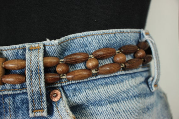 70s 80s wood bead belt // leather strap - image 10