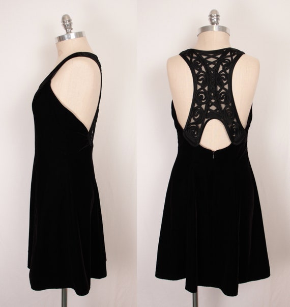 90s Y2K velvet dress // embroidered back detail - image 4