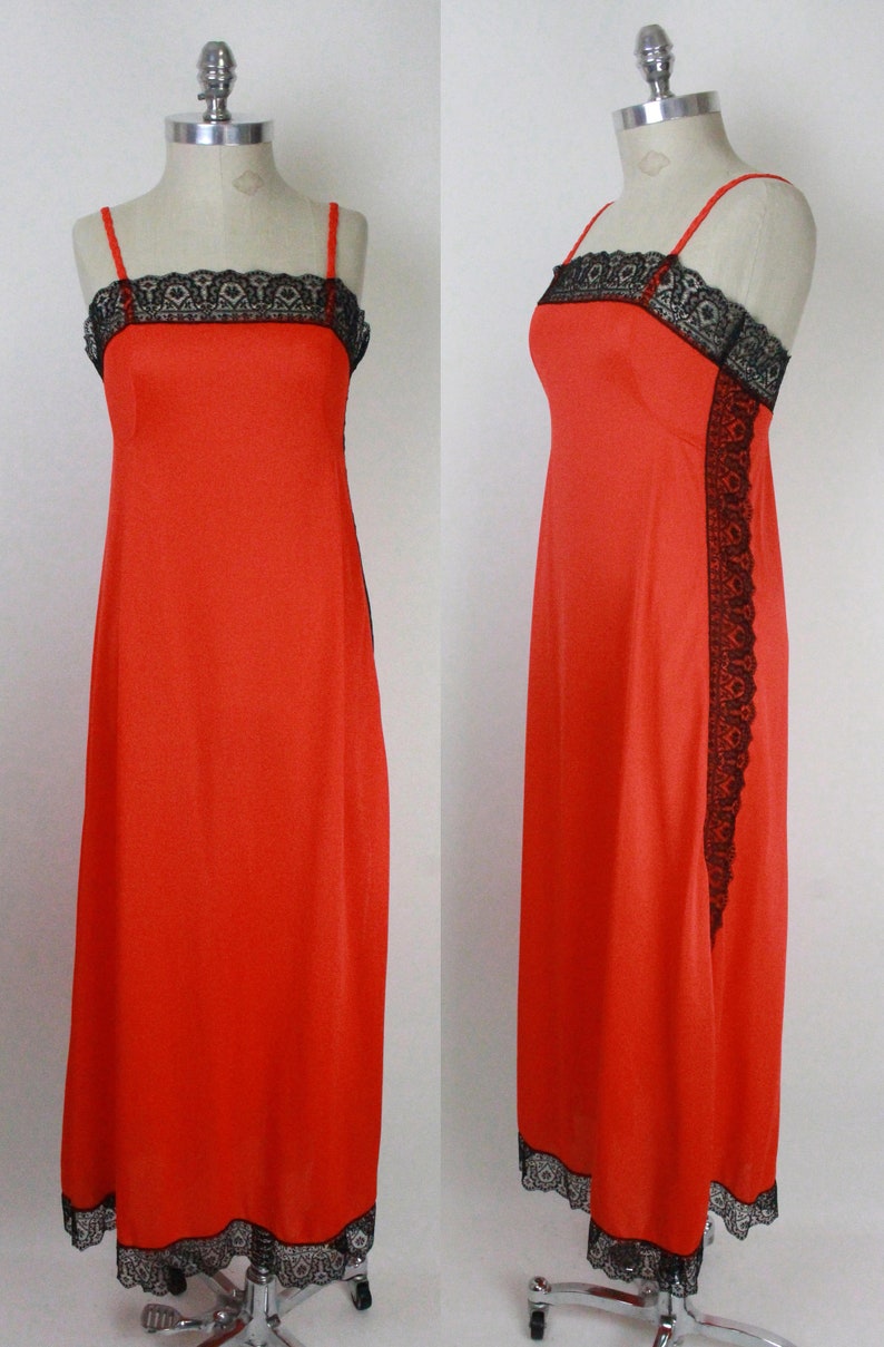 70s Gossard Artemis nightgown // side slit // black lace trim image 5
