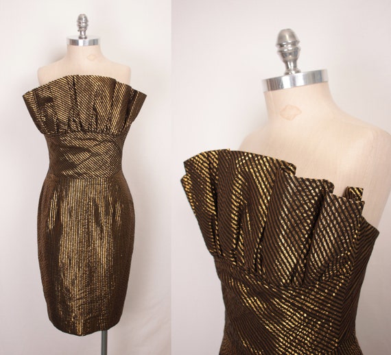 80s gold lame cocktail dress // crumb catcher bust