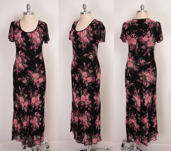 90s 00s bias cut dress // floral print // flare h… - image 6