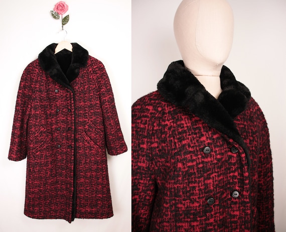 60s 70s boucle coat // faux fur lining and trim
