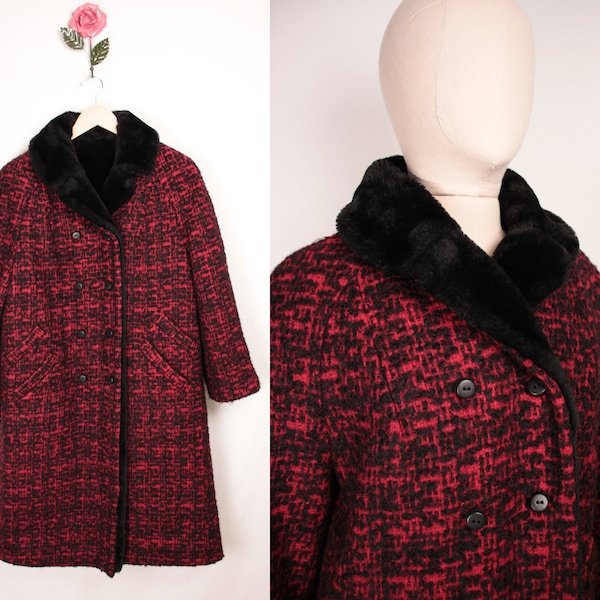 60s 70s boucle coat // faux fur lining and trim