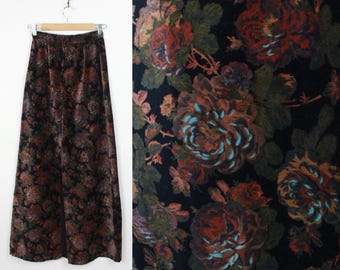 70s floral velvet maxi skirt // back slit