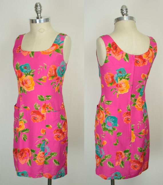 90s Y2K floral print sheath dress // patch pockets - image 9