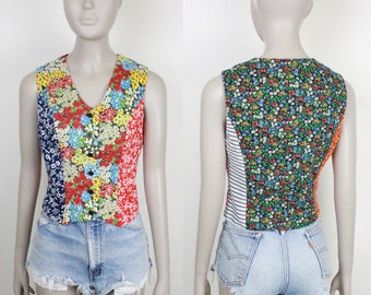 70s patchwork vest // flowers and stripes