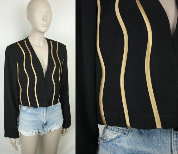 90s Y2K bolero jacket // gold wave trim - image 1