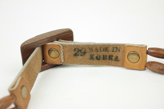 70s 80s wood bead belt // leather strap - image 8