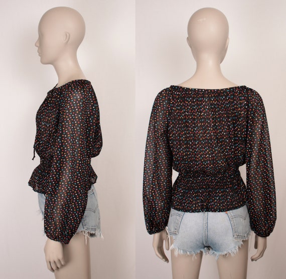 SALE // 70s disco blouse // sheer polka dot // sh… - image 4