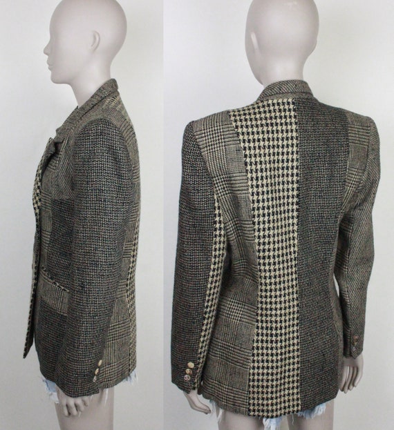 90s Y2K tweed jacket // patchwork houndstooth // … - image 4