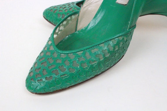 80s Bandolino low heels // green leather // size 7 - image 3