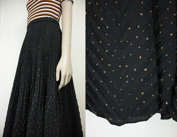 80s Jeanne Marc chevron pleated skirt // gold polk