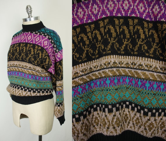 80s 90s intarsia sweater // abstract patterns