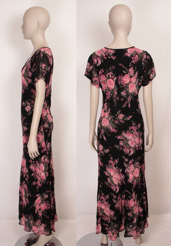 90s 00s bias cut dress // floral print // flare h… - image 3