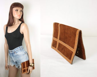 70s Margolm suede clutch // fold over bag