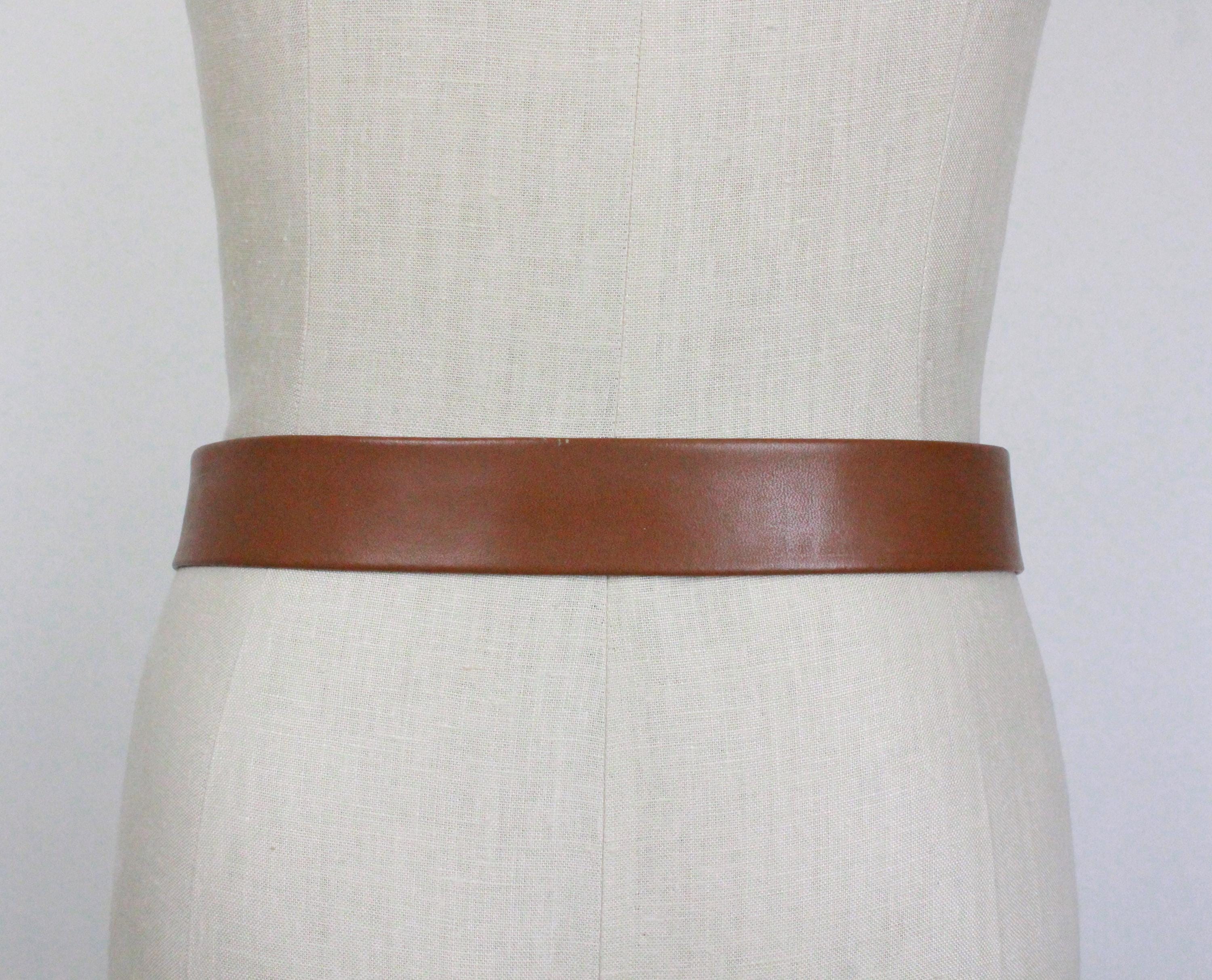 ANNE KLEIN for Oroton Wide Shaped Brown Leather Belt Brushed Gold Buckle Sz M Anne Klein for Oroton Womens Belt Brown Leather Size XL Gold  main image 2