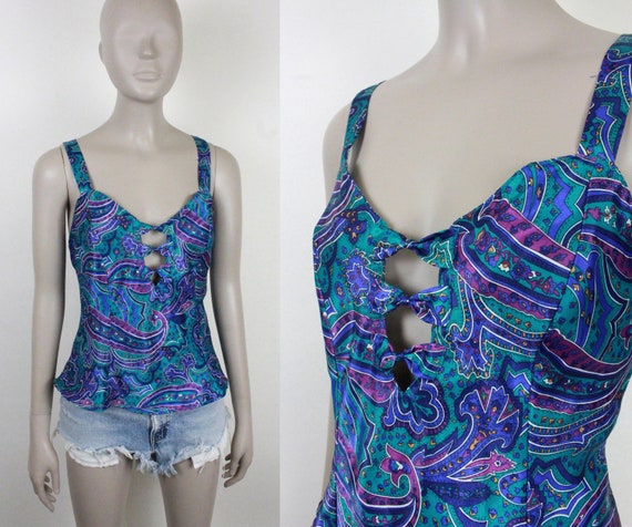 vtg paisley camisole // nightie top // cut out bu… - image 1