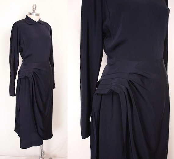 40s side drape dress // navy rayon