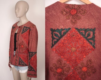 ethnic style embroidered applique jacket // oversize fit