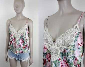 80s 90s Nordstrom Lingerie camisole // dusty rose print // lace bust