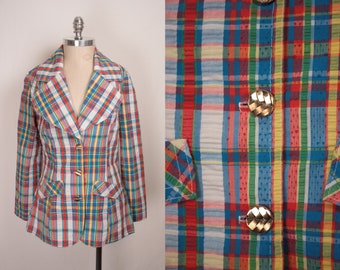 70s Jantzen seersucker blazer // wide collar // tailored fit