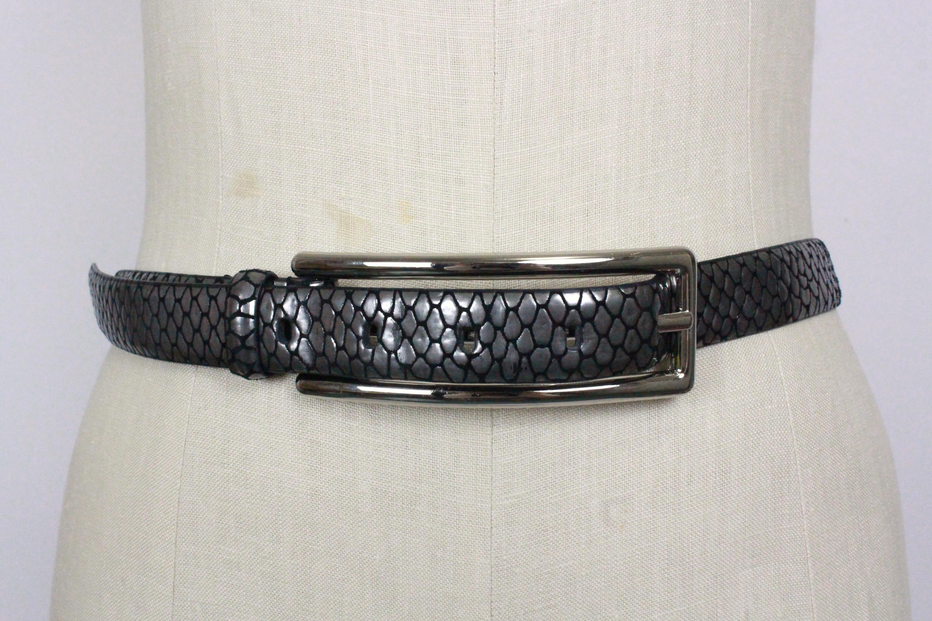 WCM New York Genuine Leather Snakeskin Print Belt with Fabric Covered Buckle Vintage WCM New York Leather Belt // Silver Snake Look - Etsy main image 2