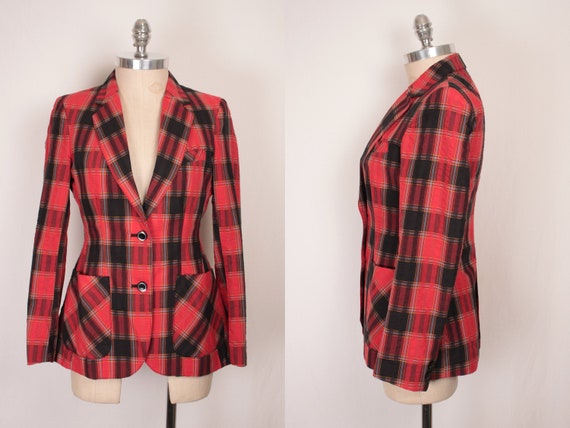 80s plaid seersucker blazer // front pockets // sh