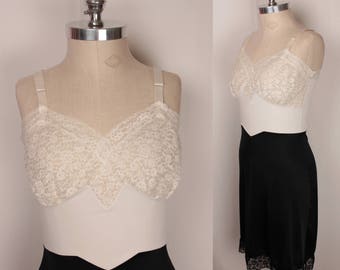 50s 60s full slip // sheer lace bust // size 34