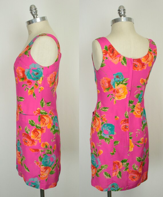 90s Y2K floral print sheath dress // patch pockets - image 3