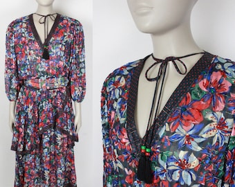 80s Kleid Diane Freis // Blumen Perlen // transparent
