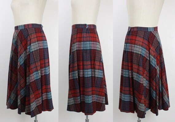 80s plaid pleated skirt // red blue grey - image 2