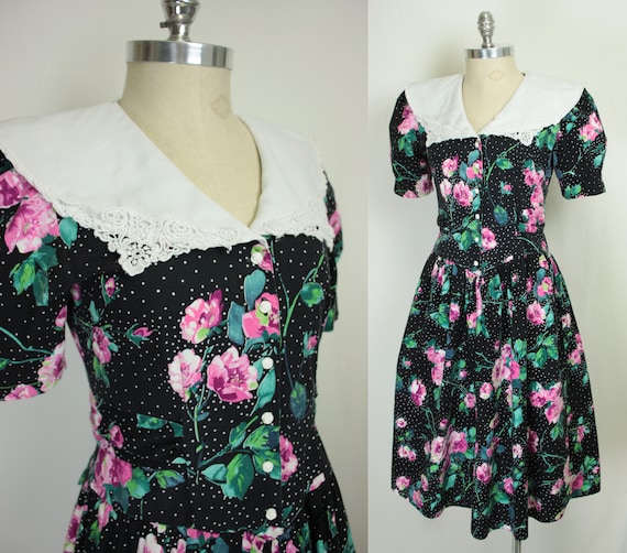 80s 90s floral print lolita dress // sailor colla… - image 1