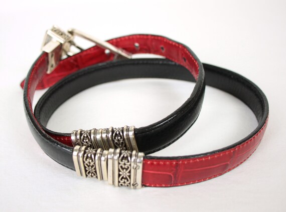 Vintage Reversible Belt // Black and Red // Silver Tone - Etsy
